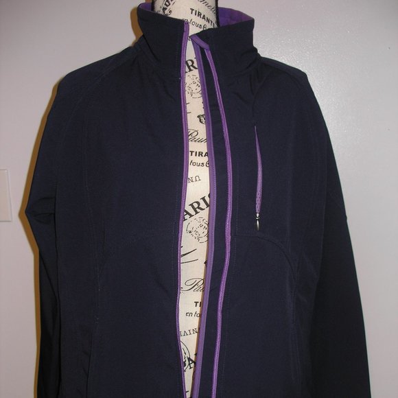 Kirkland Womens Large Navy Jacket Coat Full Zip Pockets Purple Fleece Lined Fit - Picture 2 of 13